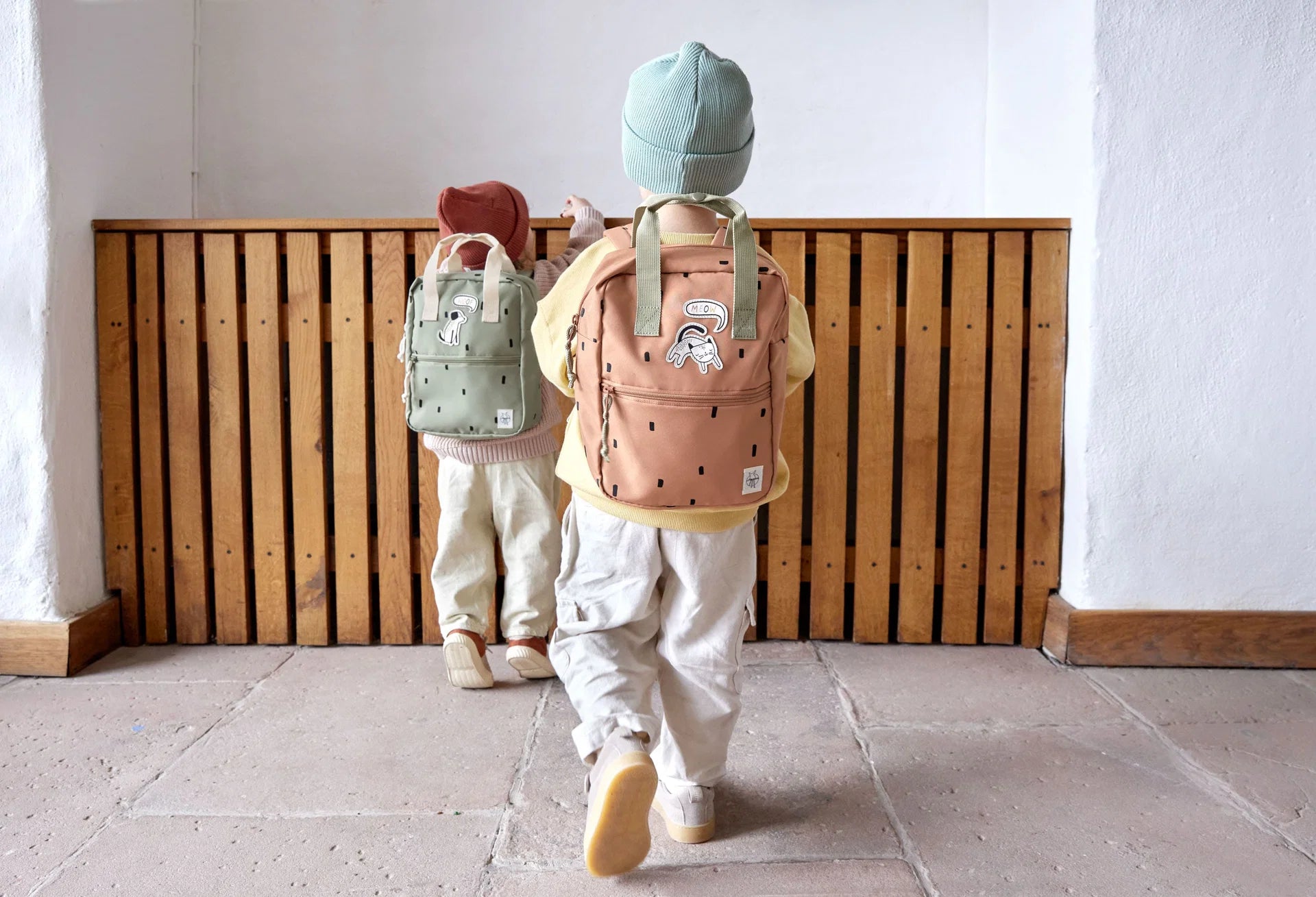 Çante Shpine per Femije "Mini Square Backpack" – LÄSSIG Happy Prints, Caramel