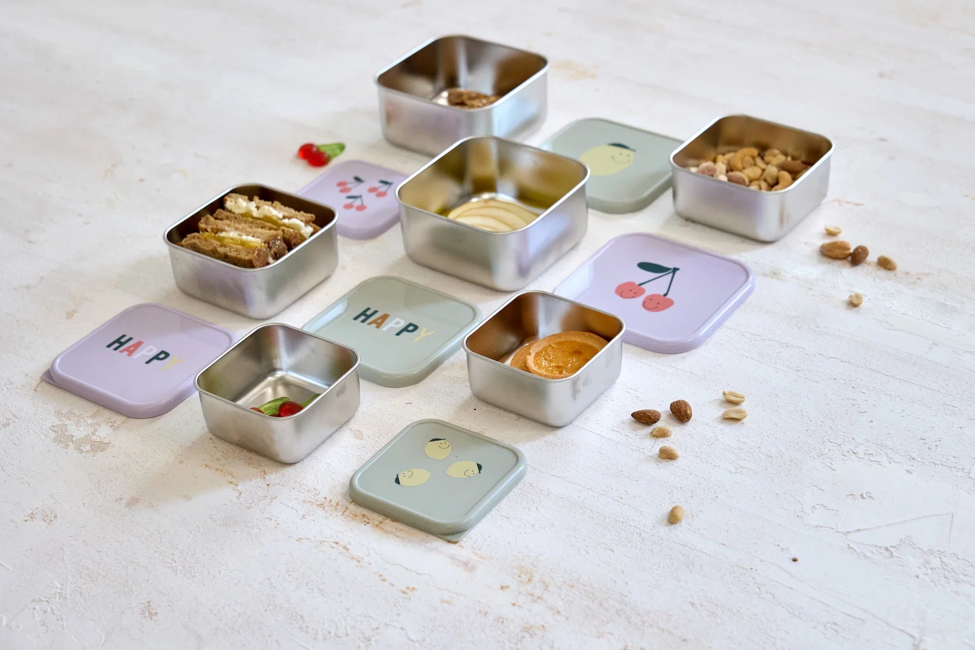 Set me 3 Tasa Ushqimi prej Çeliku Inox "Happy Fruits" - Cherry