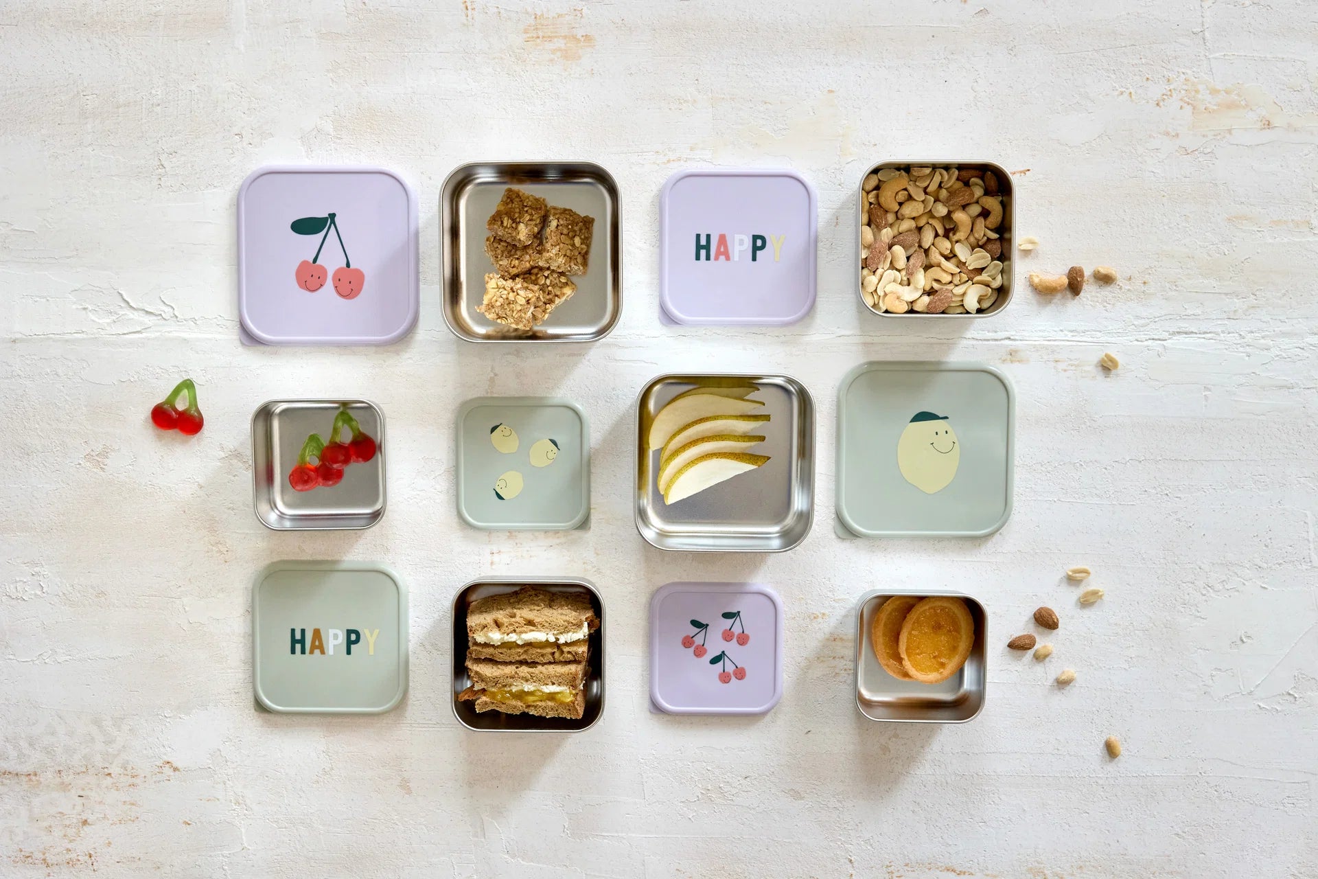 Set me 3 Tasa Ushqimi prej Çeliku Inox "Happy Fruits" - Cherry
