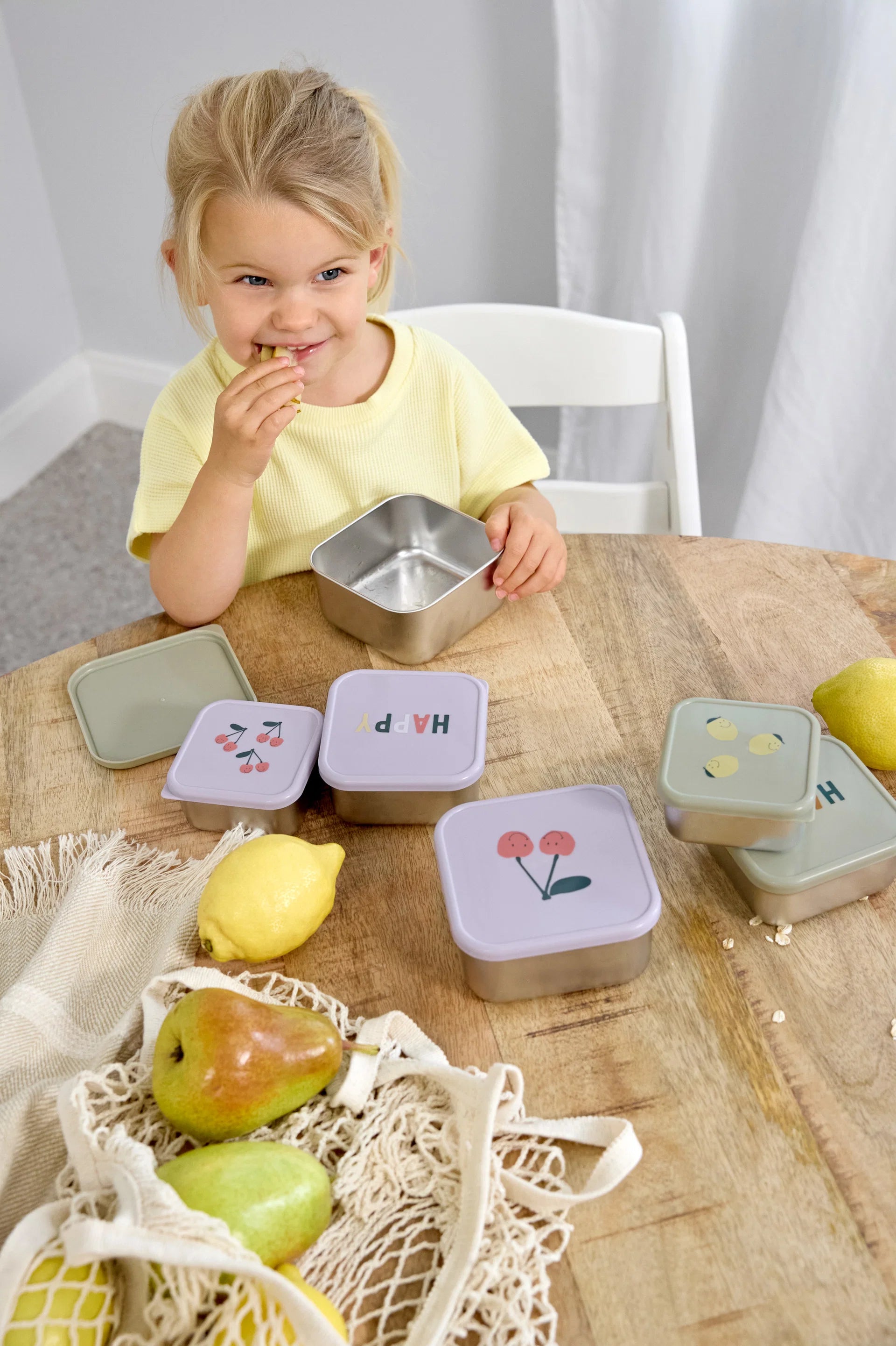 Set me 3 Tasa Ushqimi prej Çeliku Inox "Happy Fruits" - Lemos