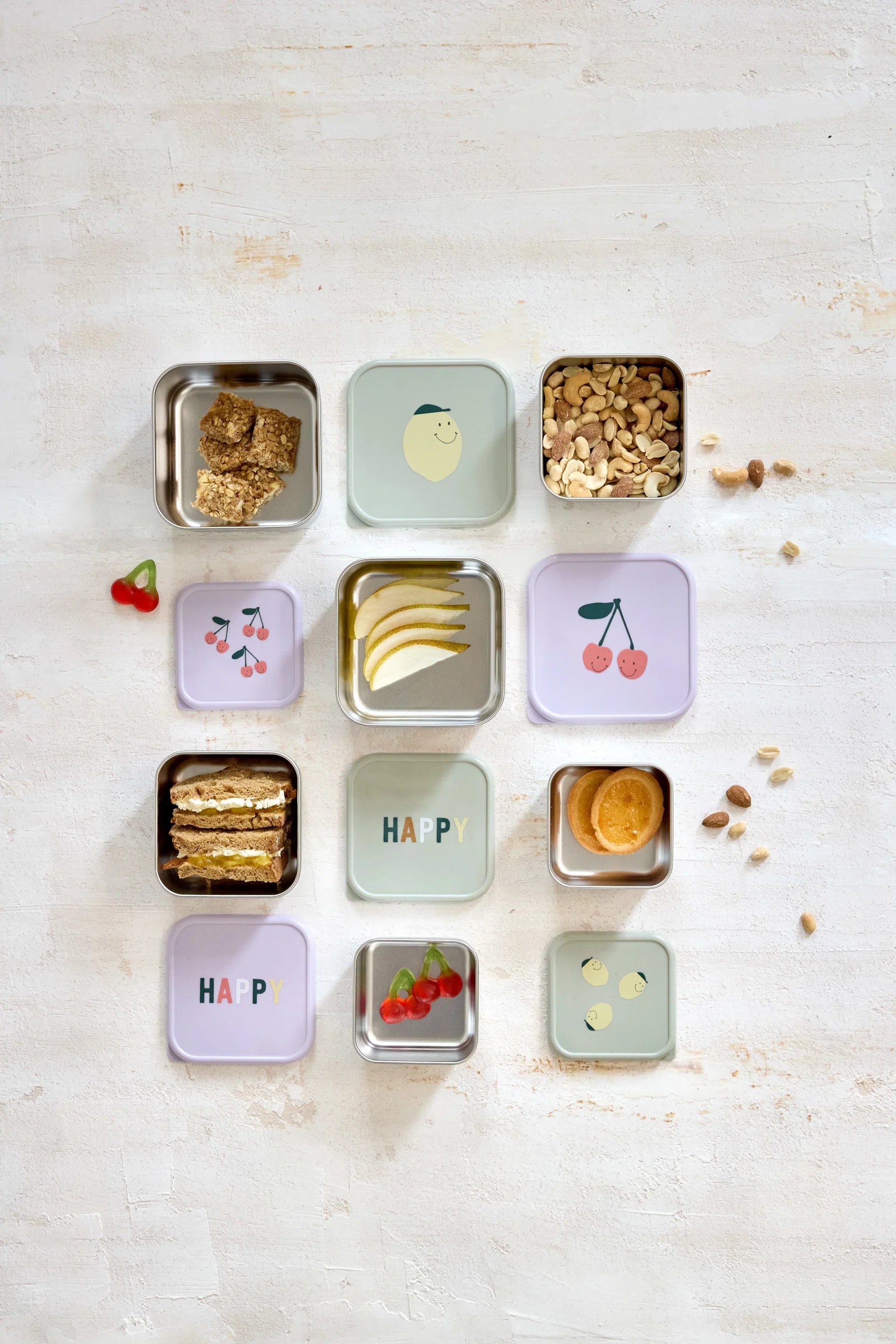 Set me 3 Tasa Ushqimi prej Çeliku Inox "Happy Fruits" - Lemos