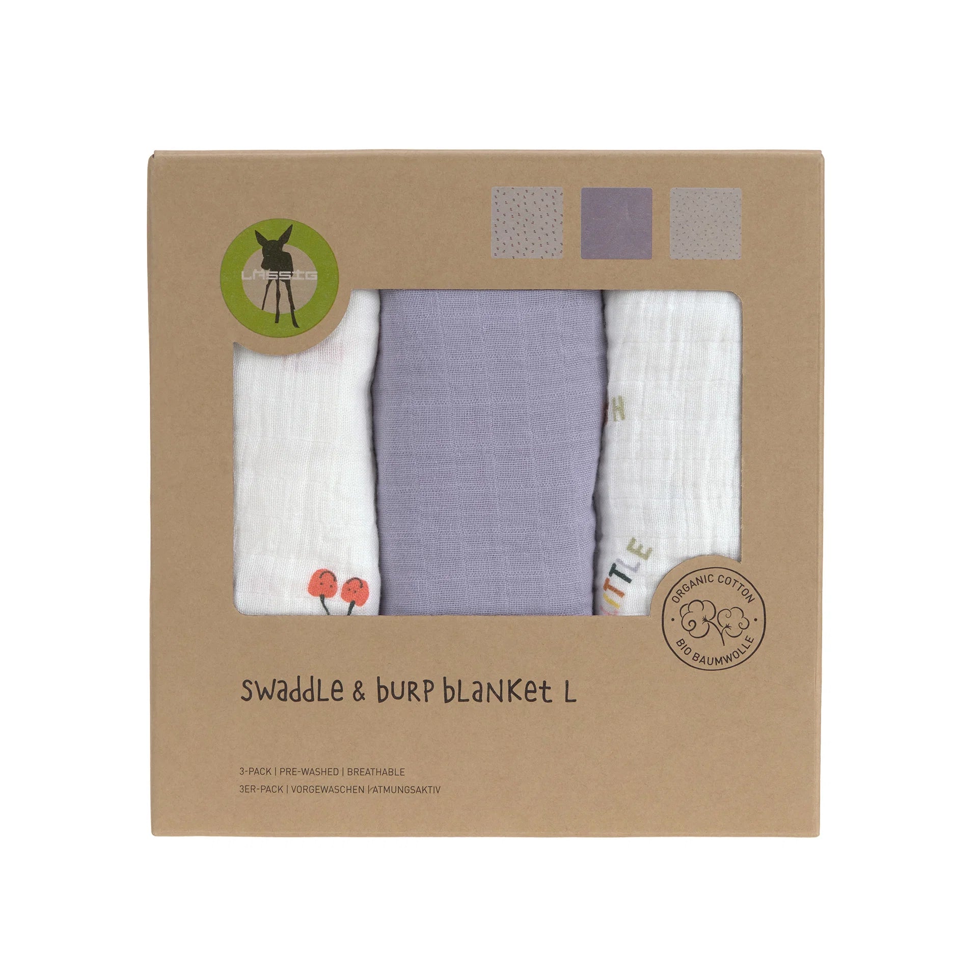 Set me 3 Napa Musline "Swaddle & Burp Blanket L"- Cherry