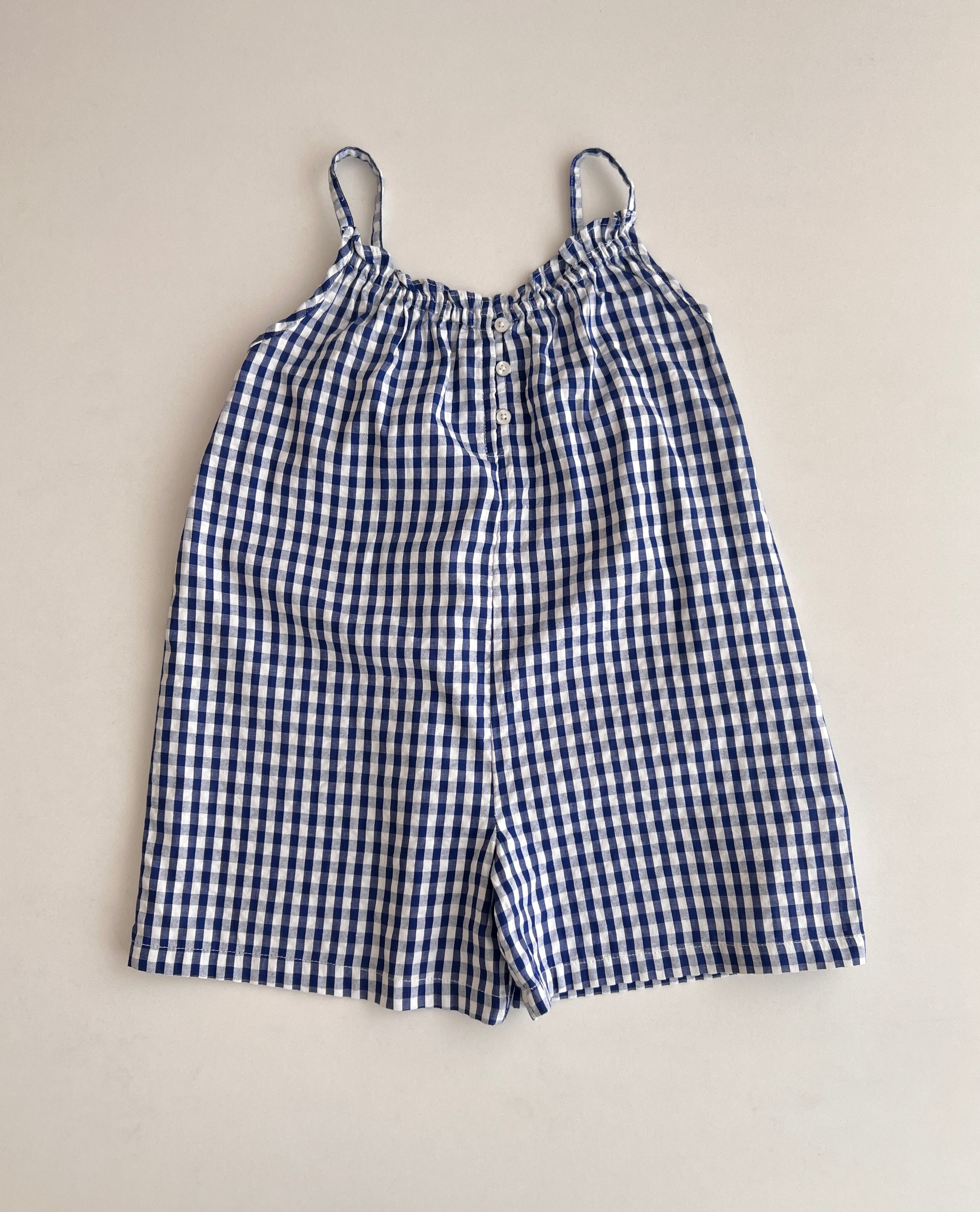 Jampsuit Kuadrata Gingham Blu dhe te Bardhe
