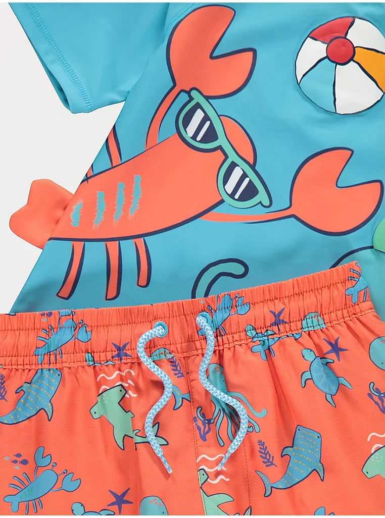 Kostum Plazhi me 2 pjese - "Ocean Friends" (Bluze Rashguard + Pantallona) me Mbrojtje UV