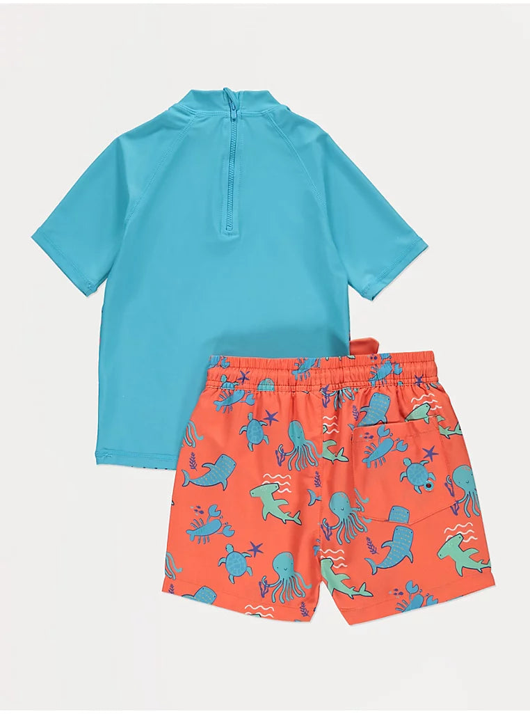 Kostum Plazhi me 2 pjese - "Ocean Friends" (Bluze Rashguard + Pantallona) me Mbrojtje UV