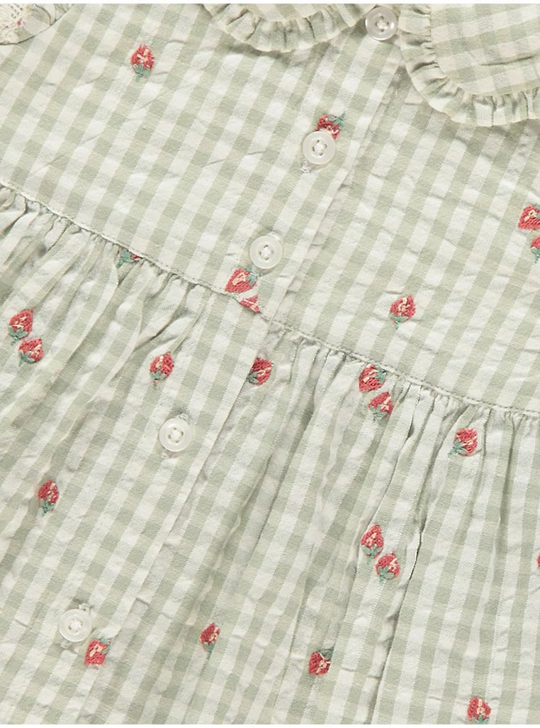Fustan Stil Gingham me Luleshtrydhe