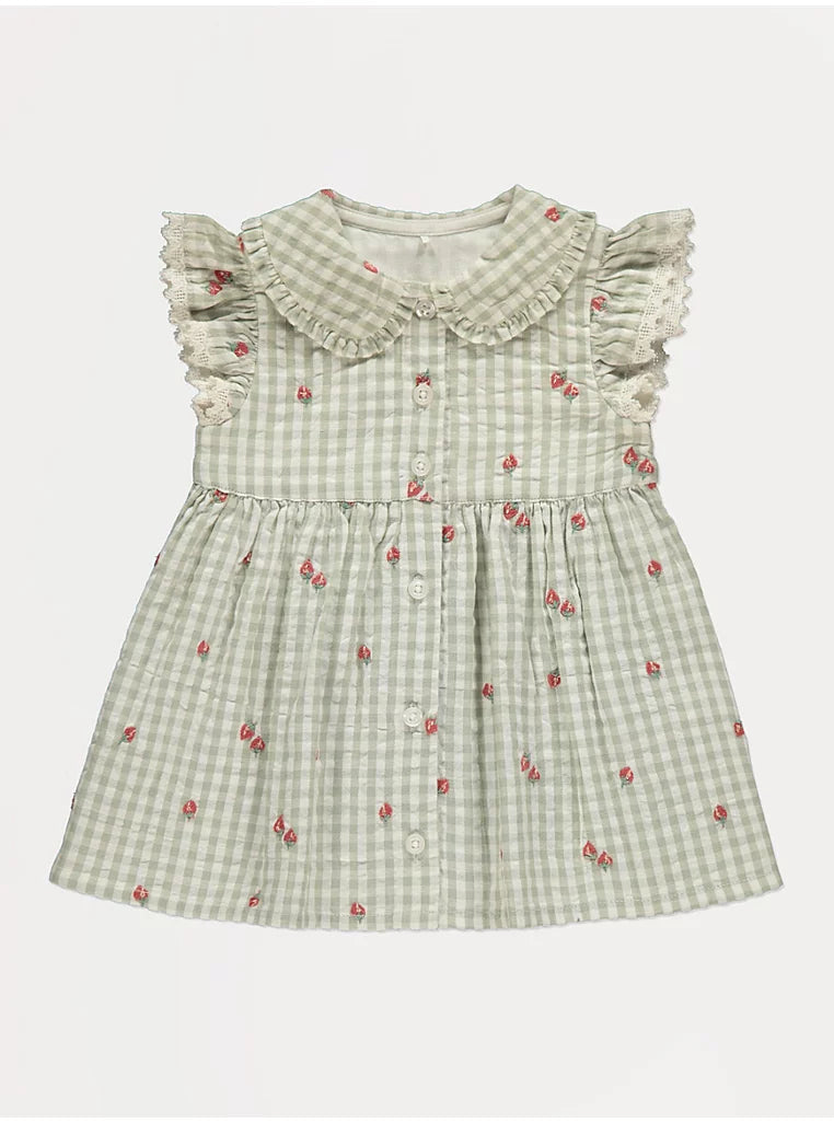 Fustan Stil Gingham me Luleshtrydhe