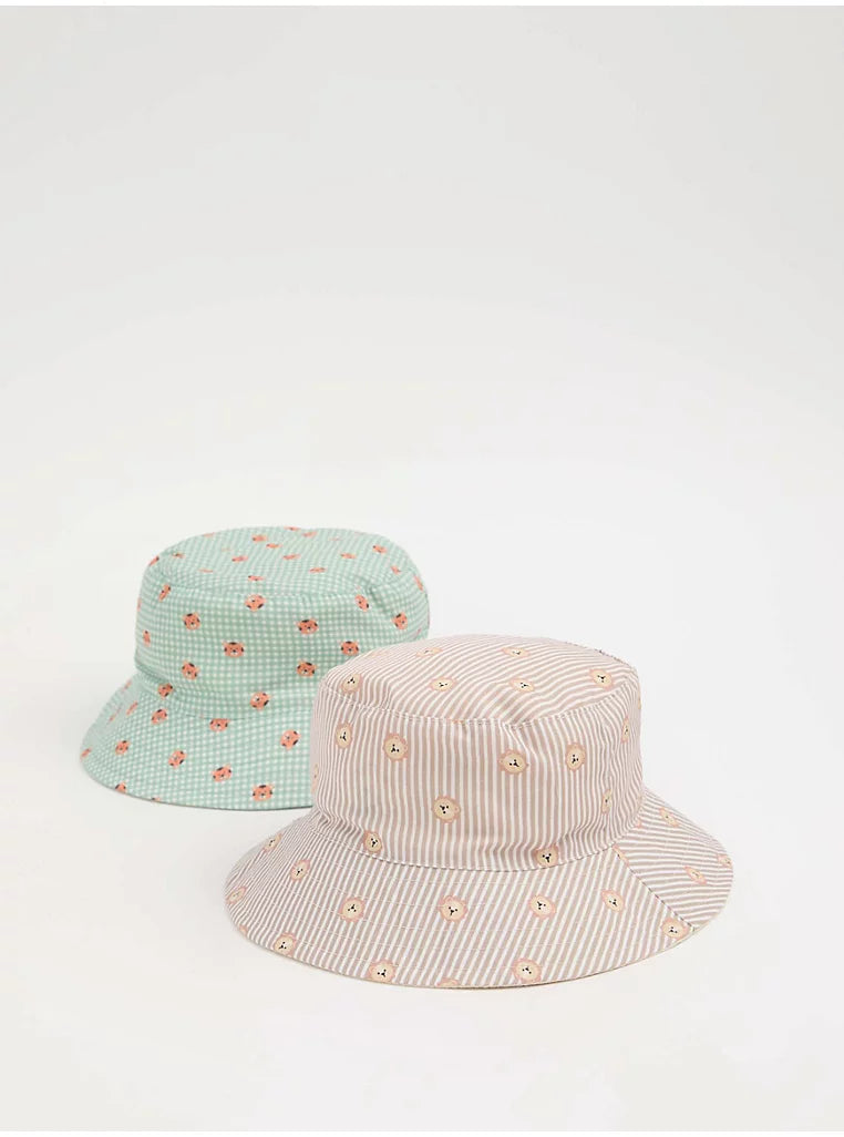 Set me 2 Kapele "Bucket" me Detaje Kafshësh - Green & Beige