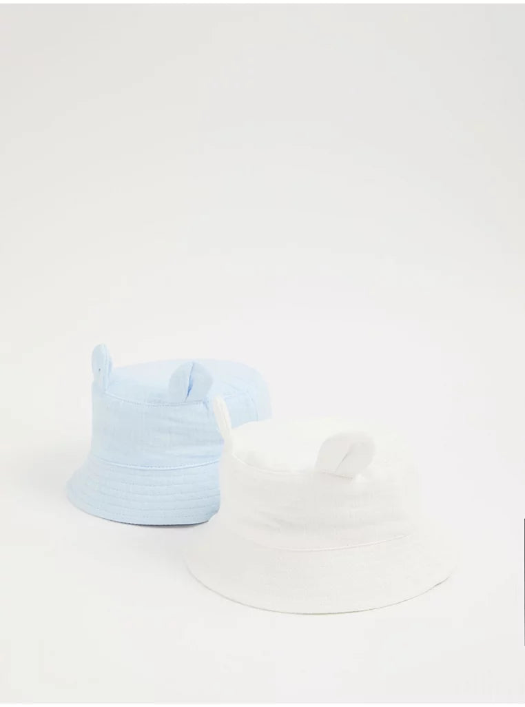 Set me 2 Kapele "Bucket" me Veshë: Bardhë & Blu