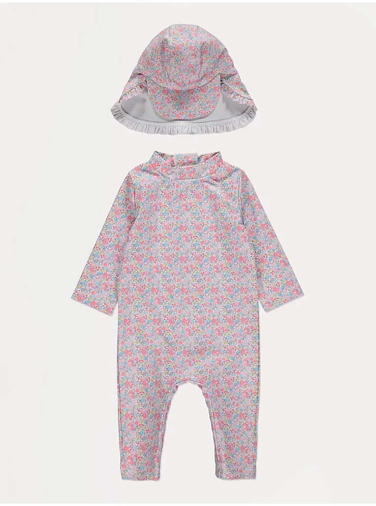 Trupore Plazhi me Mbrojtje UV UPF 40+ dhe Kapele - Ditsy Floral