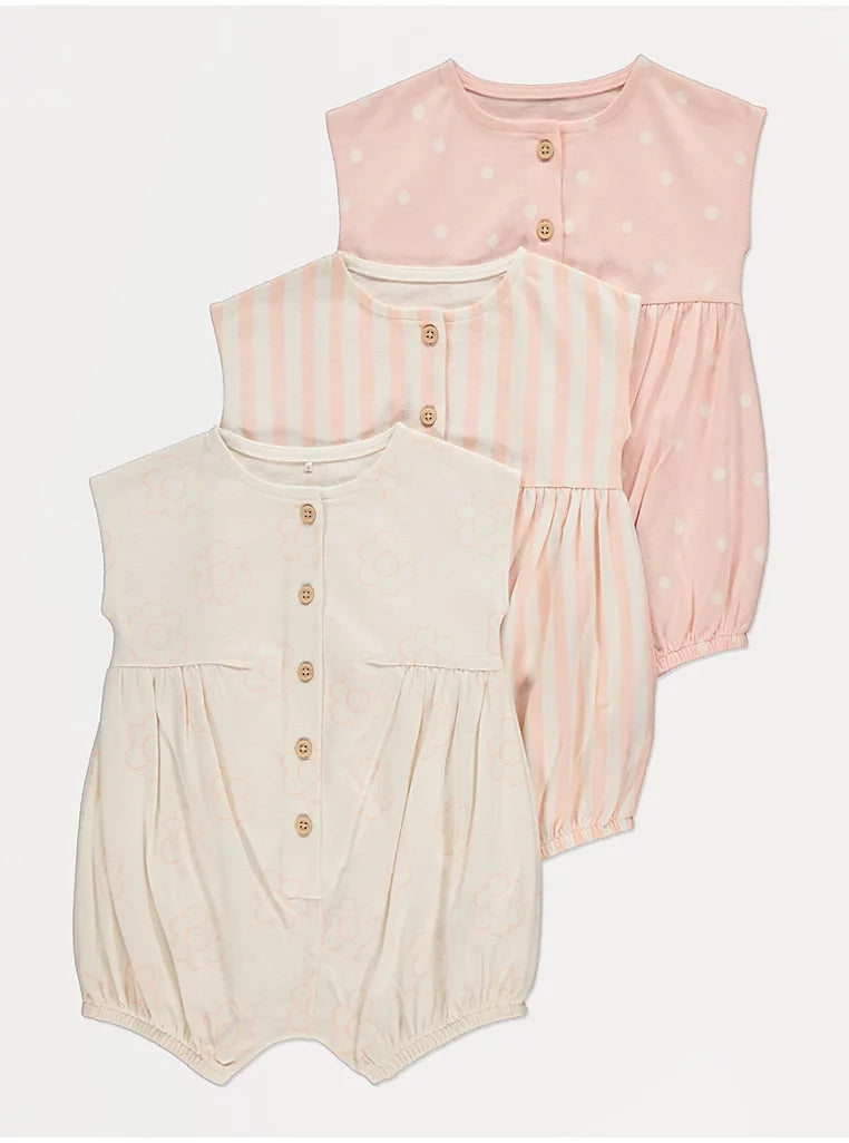 Set me 3 Romper - Roze & te Bardhe