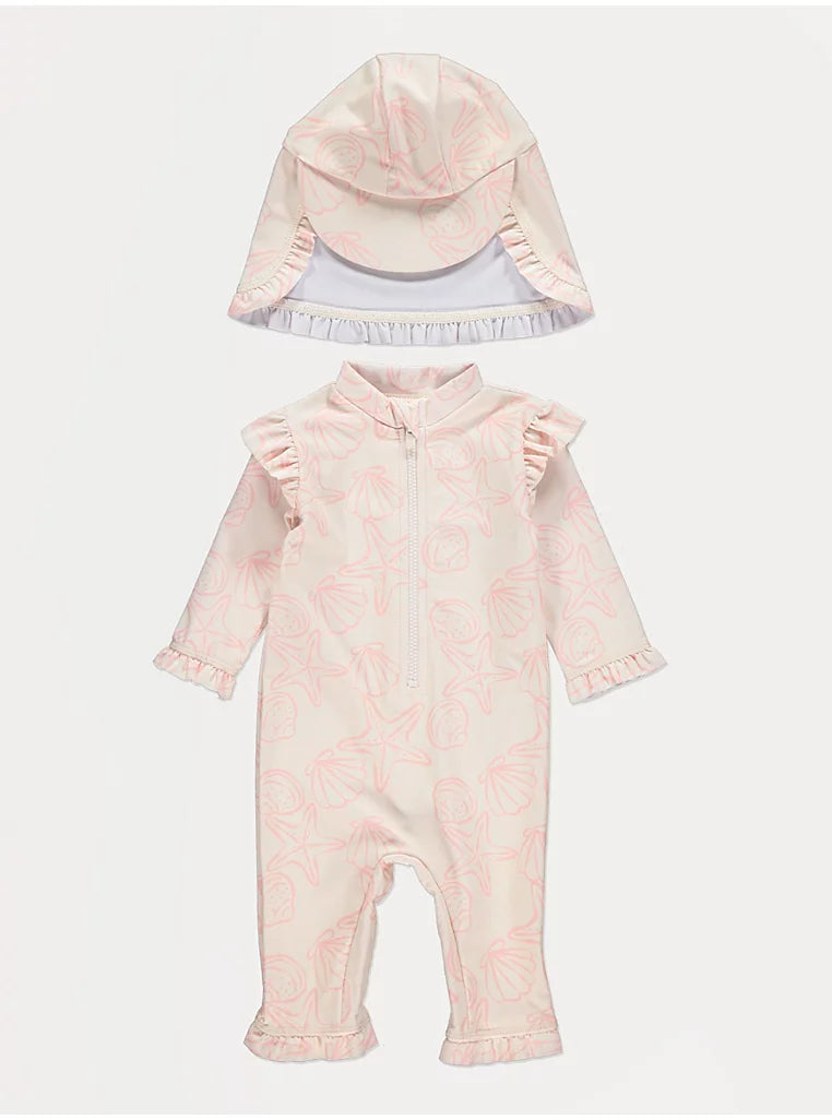 Pink Shell Sun Protection Rashsuit & Hat