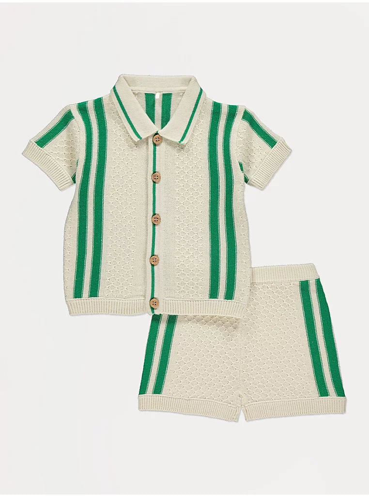 Kostum Bluze dhe Pantallona Trikotazh "Green Stripe"