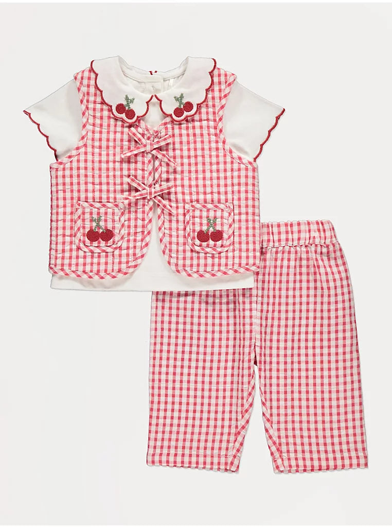 Kostum me 3 pjese - Bluze, Pantallona & Jelek - "Red Gingham