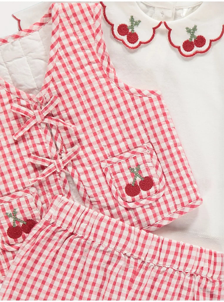 Kostum me 3 pjese - Bluze, Pantallona & Jelek - "Red Gingham