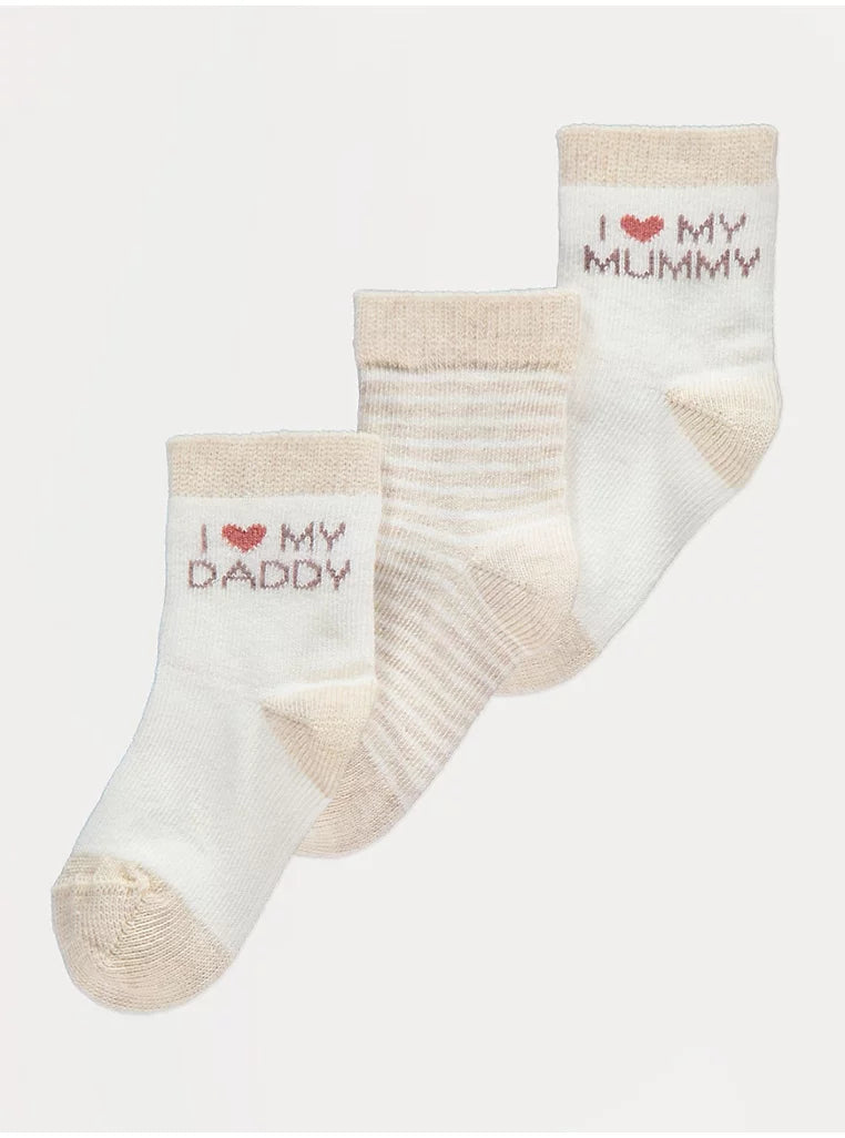 Set me 3 Pale Çorape "I Love My Mummy/Daddy"