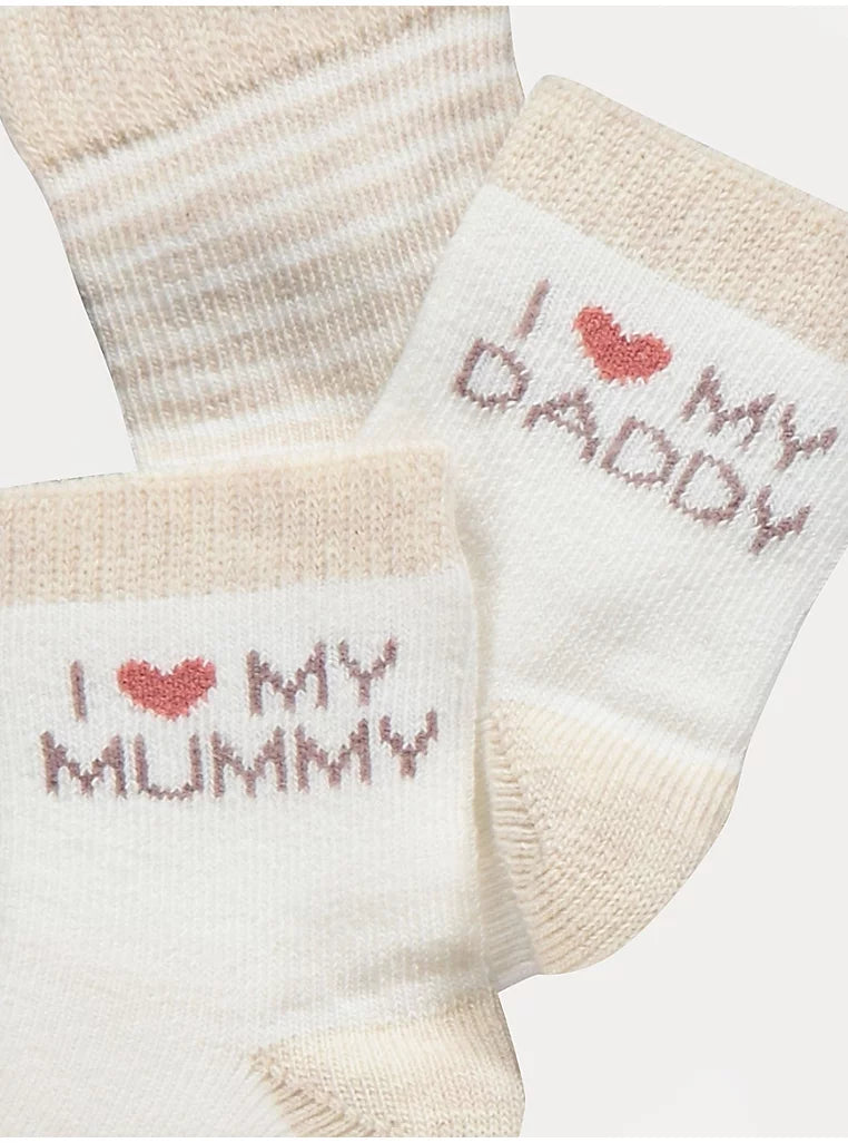 Set me 3 Pale Çorape "I Love My Mummy/Daddy"
