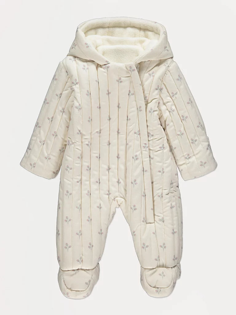 Pramsuit me Kapuc per Bebe – Krem me Lule te Vogla