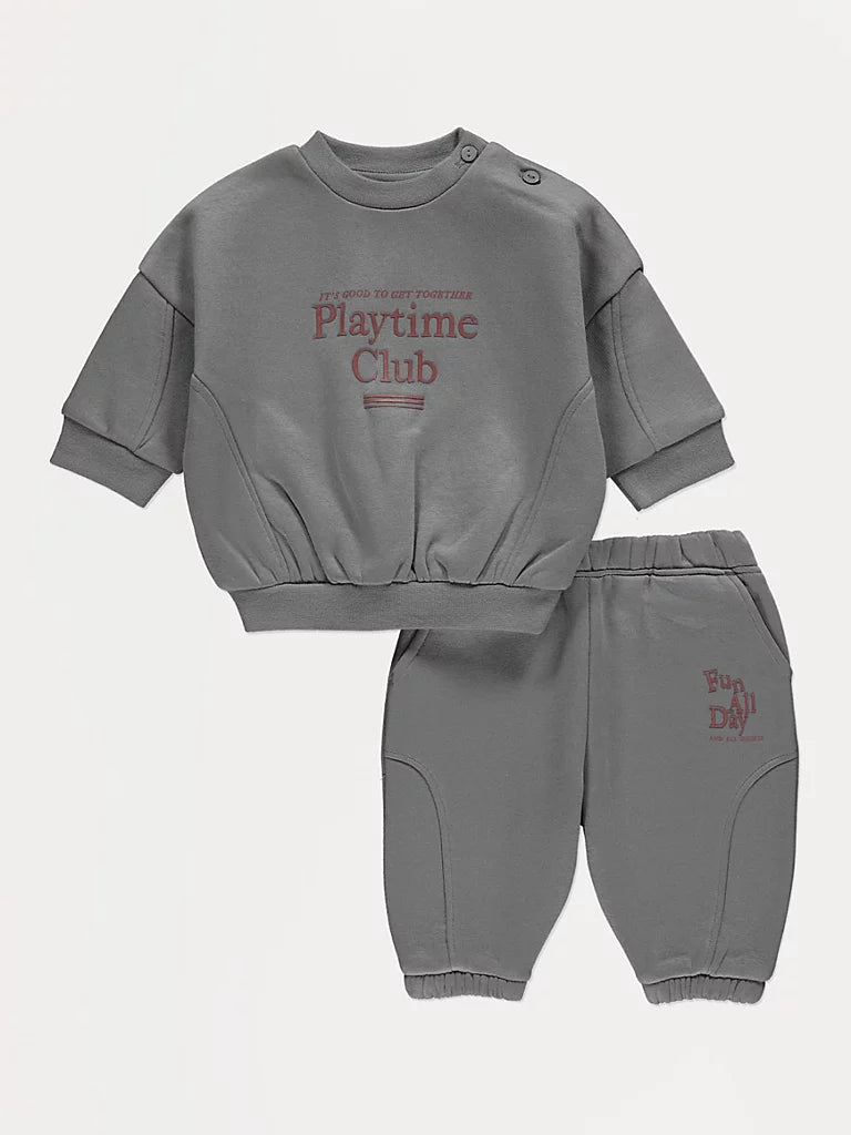 Kostum me Sweatshirt dhe Tuta te Gjera - "Playtime Club"  – Gri
