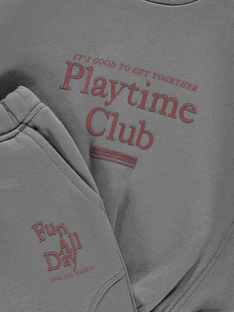 Kostum me Sweatshirt dhe Tuta te Gjera - "Playtime Club"  – Gri