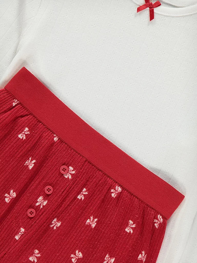 Pizhame Pointelle me Fjongo - Red Bow