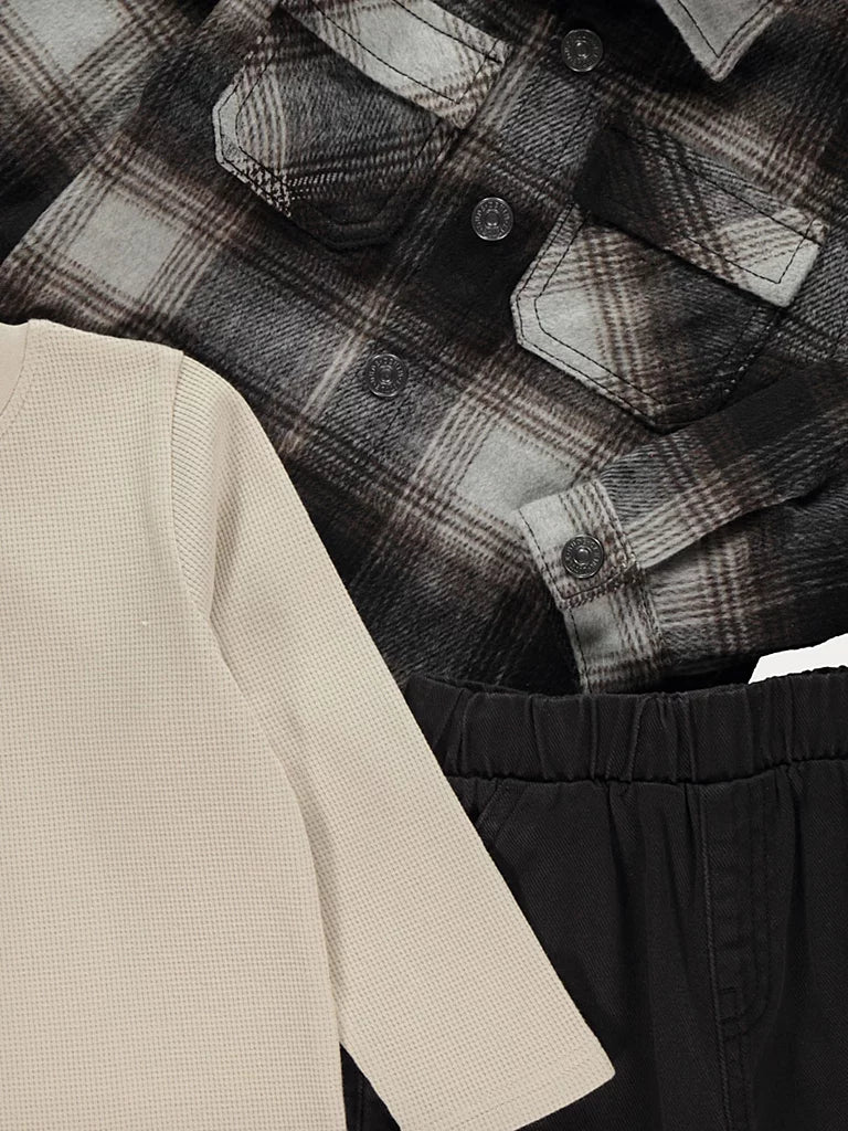Set 3-Pjesesh Casual per Djem (Xhakete Karro, Bluze& Pantallona Cargo)