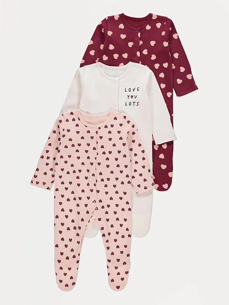 Set me 3 Tutina me Dizajn Zemrash - Burgundy Heart