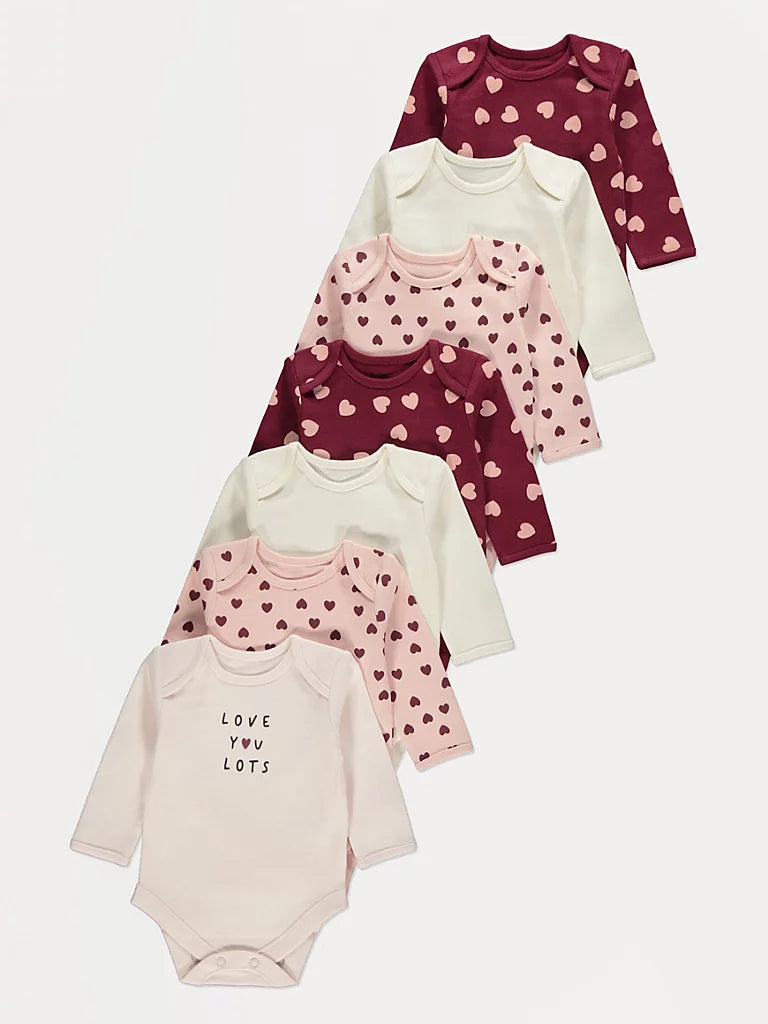 Set me 7 Body me Menge te Gjata Dizajn Zemrash - Burgundy Heart