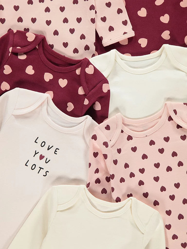 Set me 7 Body me Menge te Gjata Dizajn Zemrash - Burgundy Heart
