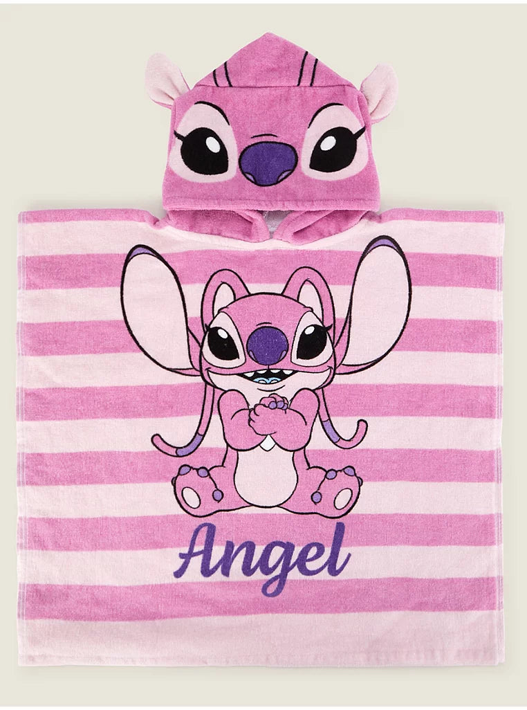 Poncho Plazhi me Kapuç "Stitch Roze"