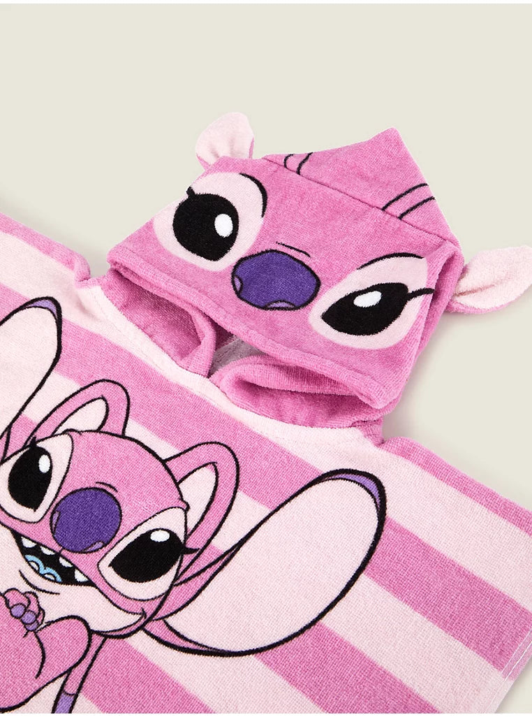 Poncho Plazhi me Kapuç "Stitch Roze"