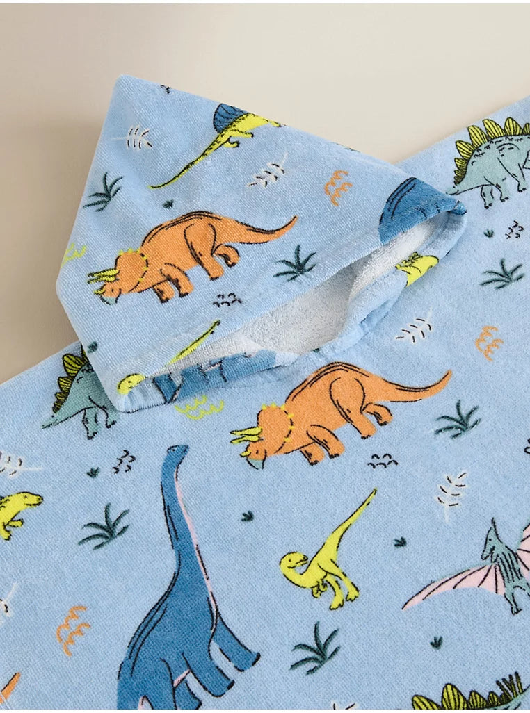 Poncho Plazhi me Kapuc "Blue Dino"
