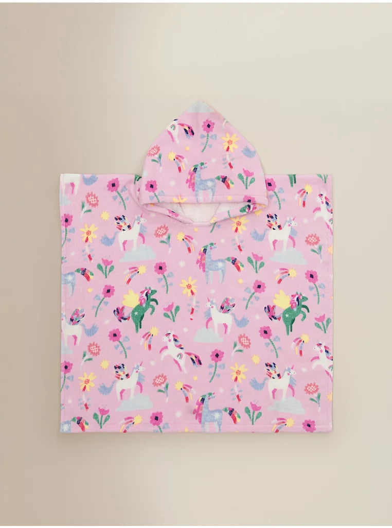 Poncho Plazhi me Kapuç Roze "Unicorn"