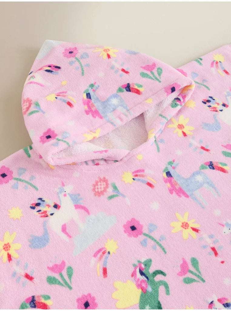 Poncho Plazhi me Kapuç Roze "Unicorn"