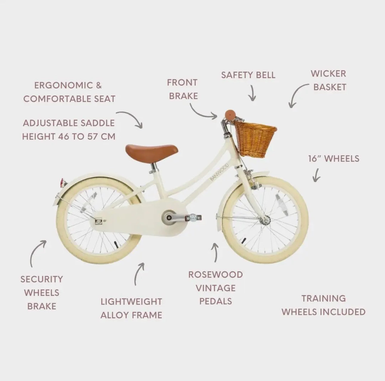 Banwood 16” Classic Bike/Biciklete Premium per Femije 4-7 vjeç Vintage- Cream