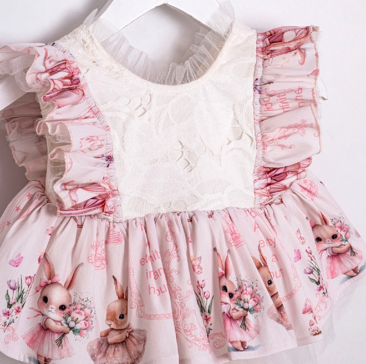 Fustan Romper - Print Lepurushi – Pink & Krem