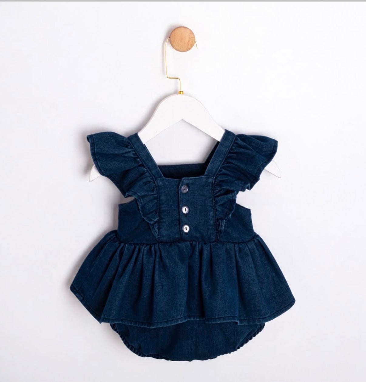 Fustan-Romper Denim - "Cherry Blossom"