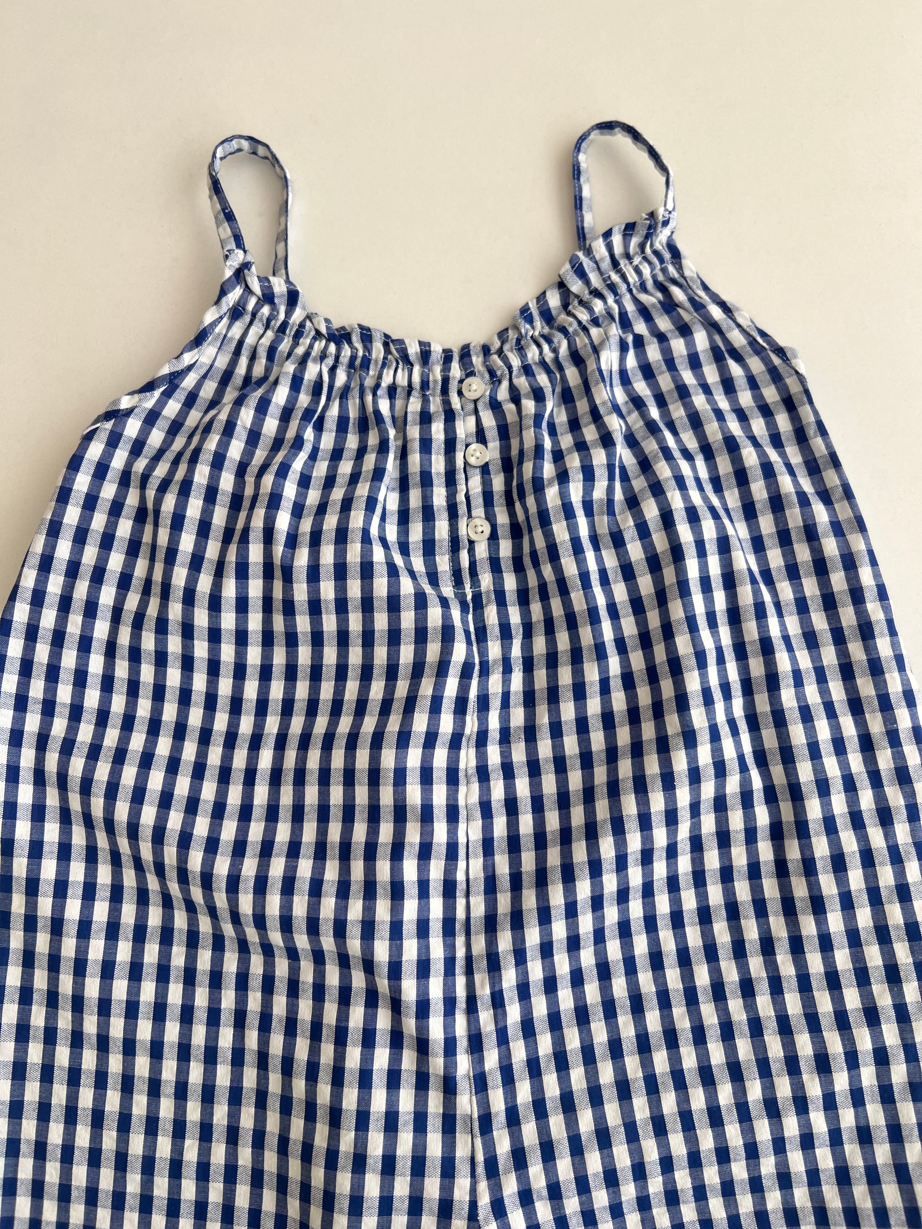 Jampsuit Kuadrata Gingham Blu dhe te Bardhe