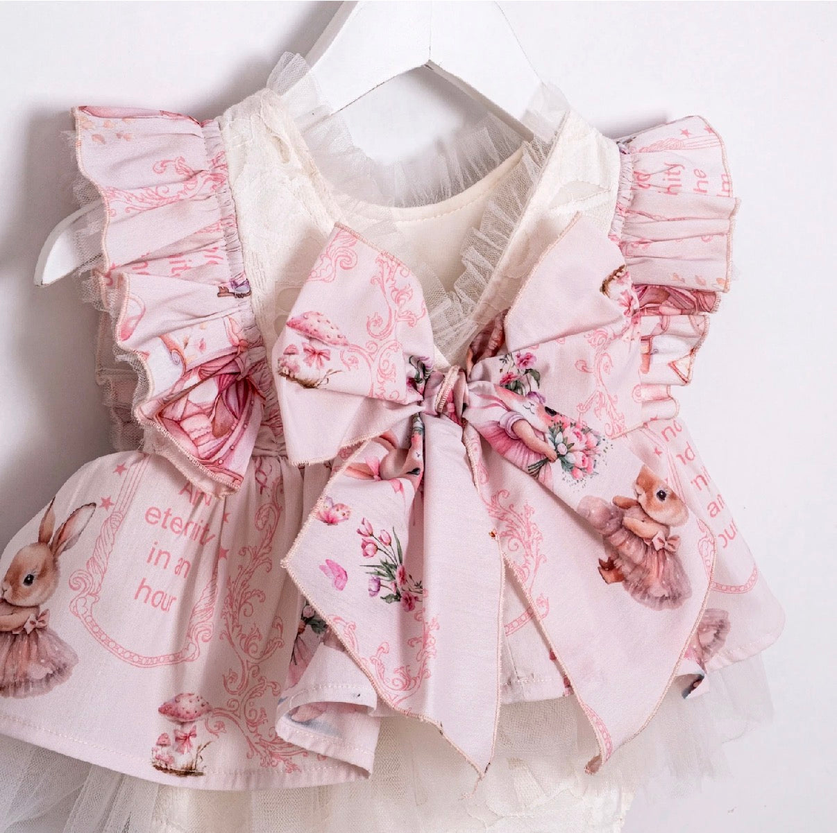Fustan Romper - Print Lepurushi – Pink & Krem