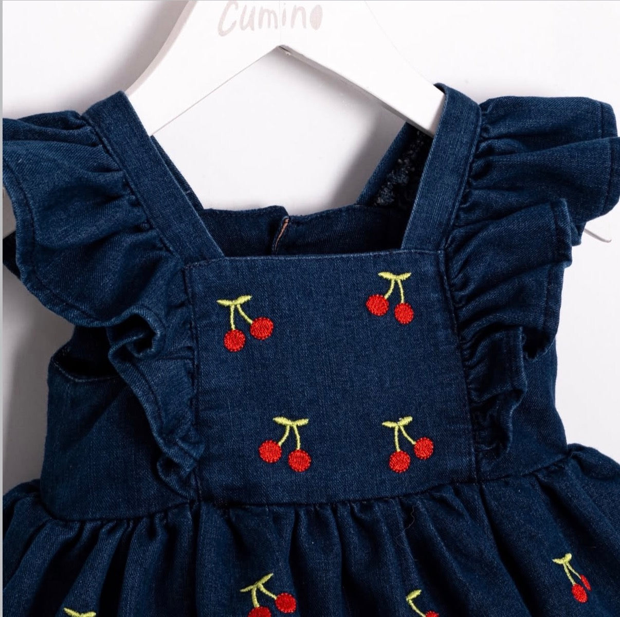 Fustan-Romper Denim - "Cherry Blossom"