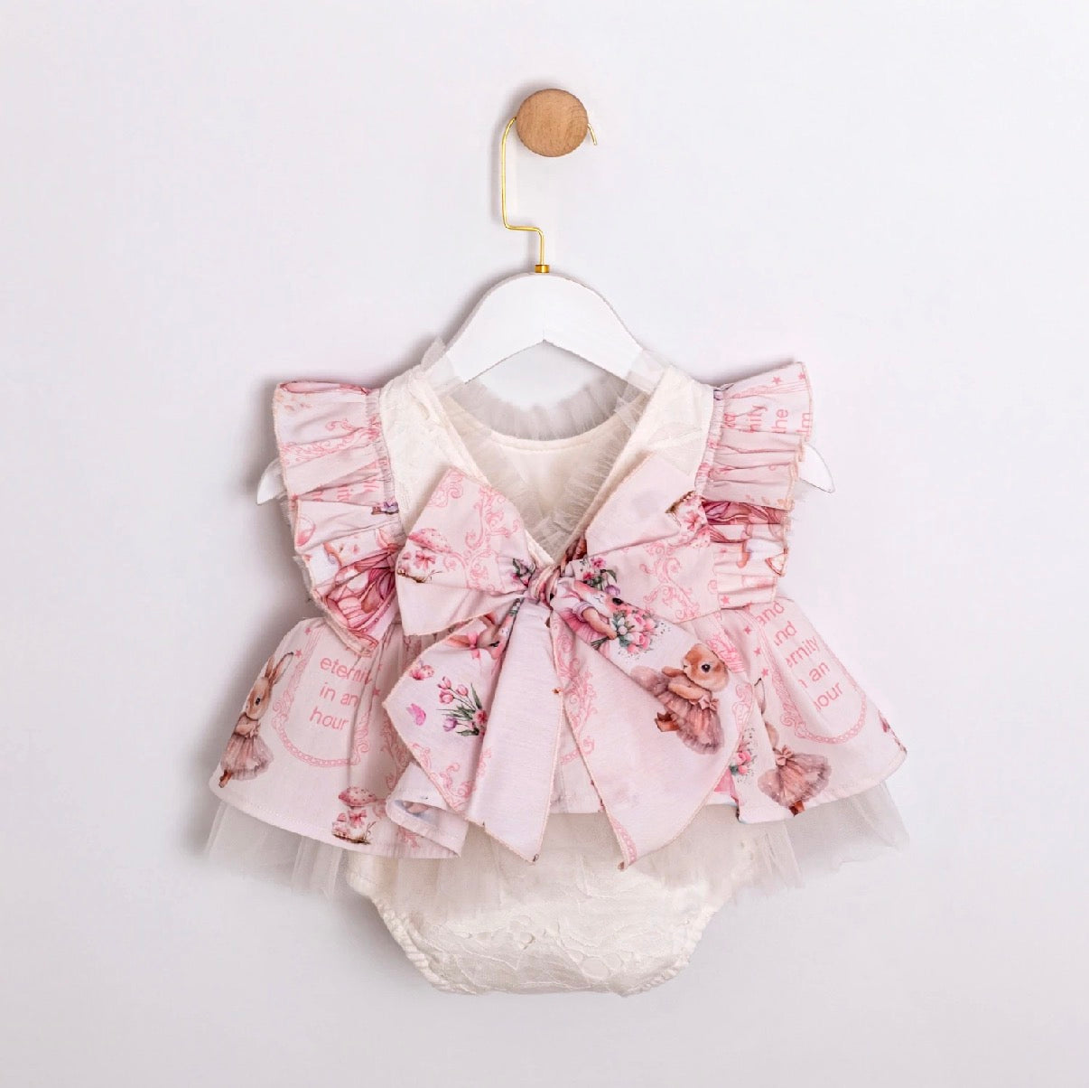 Fustan Romper - Print Lepurushi – Pink & Krem