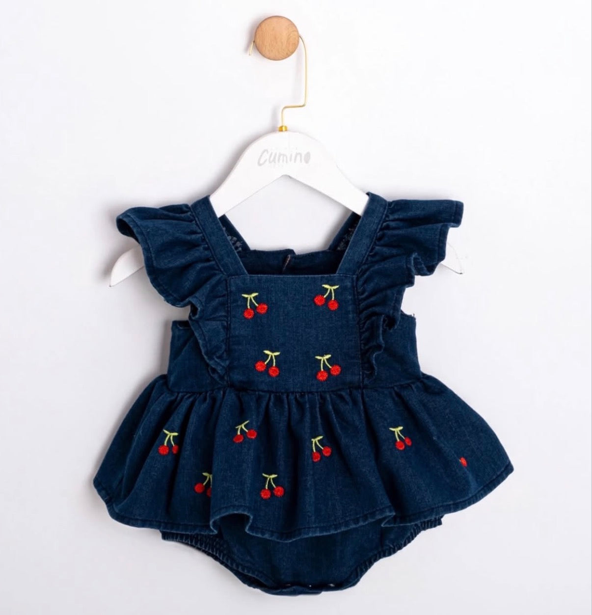 Fustan-Romper Denim - "Cherry Blossom"