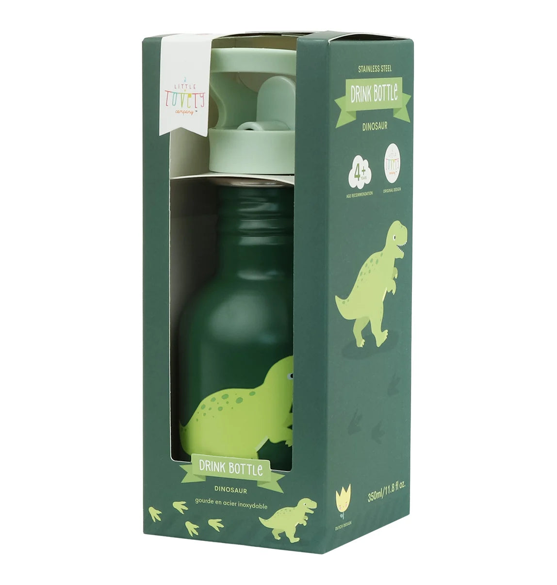 Shishe Uji me Pip prej Çeliku Dinosaur (350ml) – Green