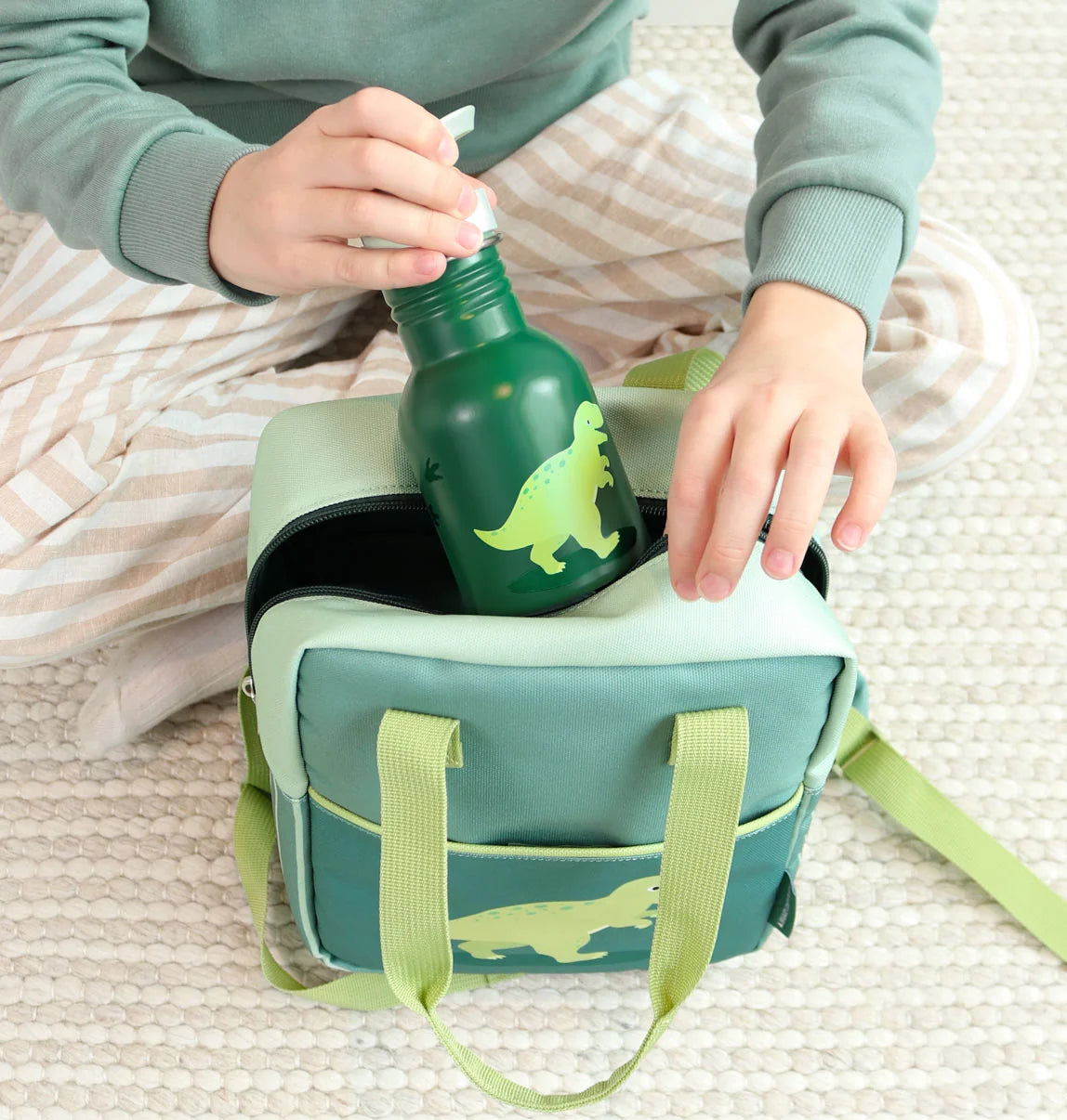 Shishe Uji me Pip prej Çeliku Dinosaur (350ml) – Green