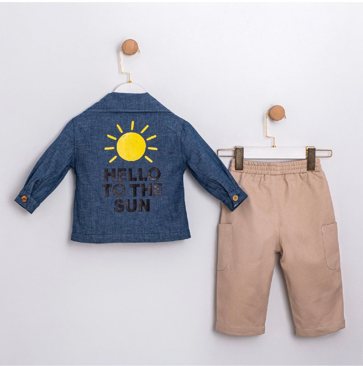 Kostum me 3 Pjese Xhakete Denim e Lehtë, Bluze & Pantallona