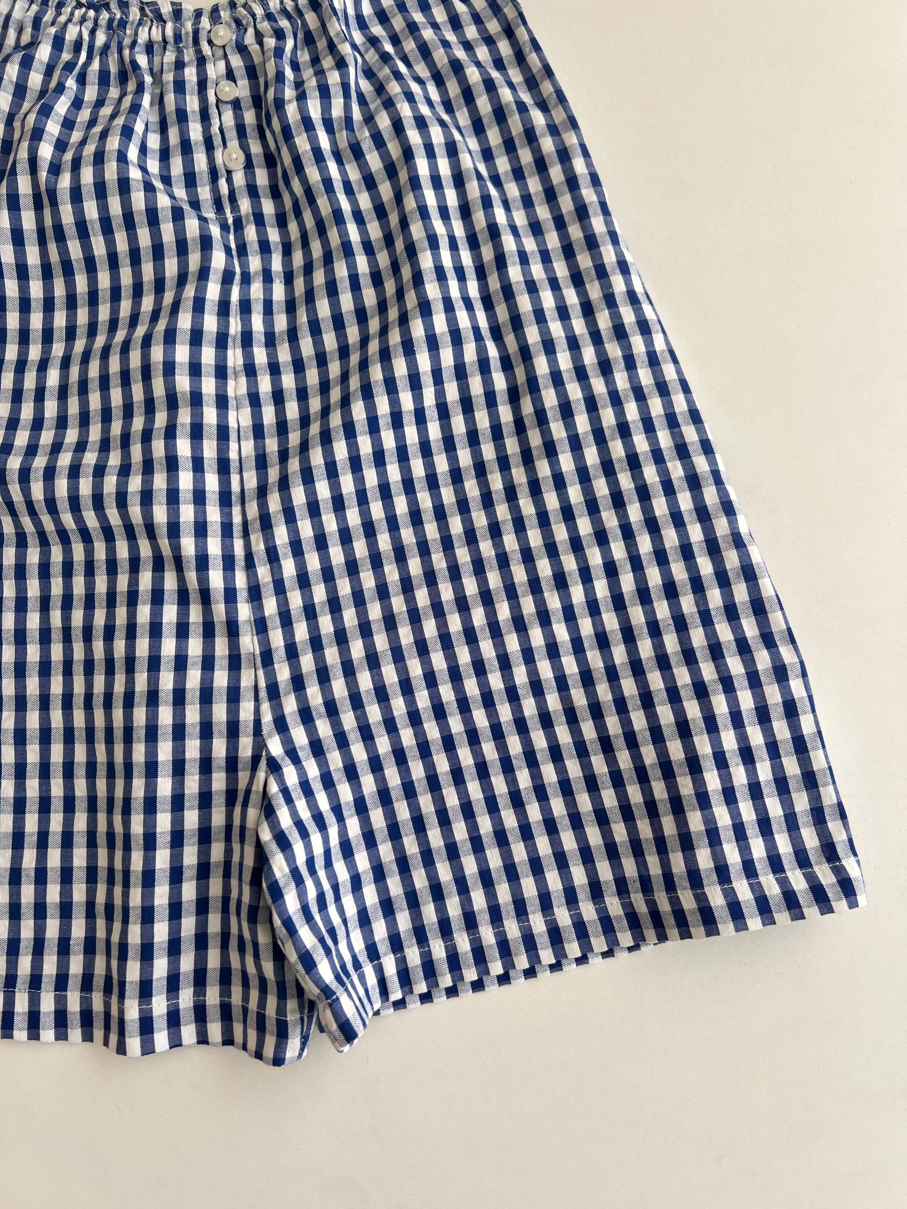Jampsuit Kuadrata Gingham Blu dhe te Bardhe