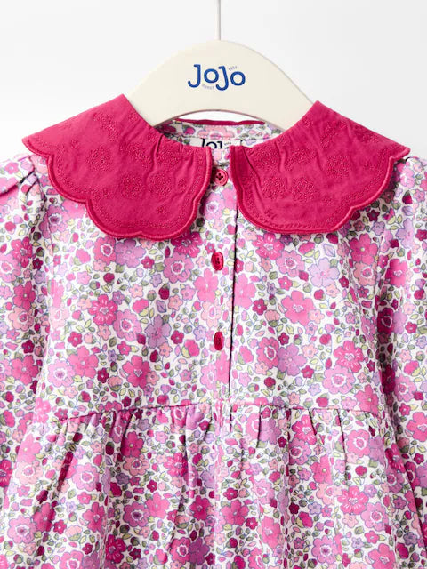 Fustan Floral me Jakë Kontrast - Vjollcë/Roz