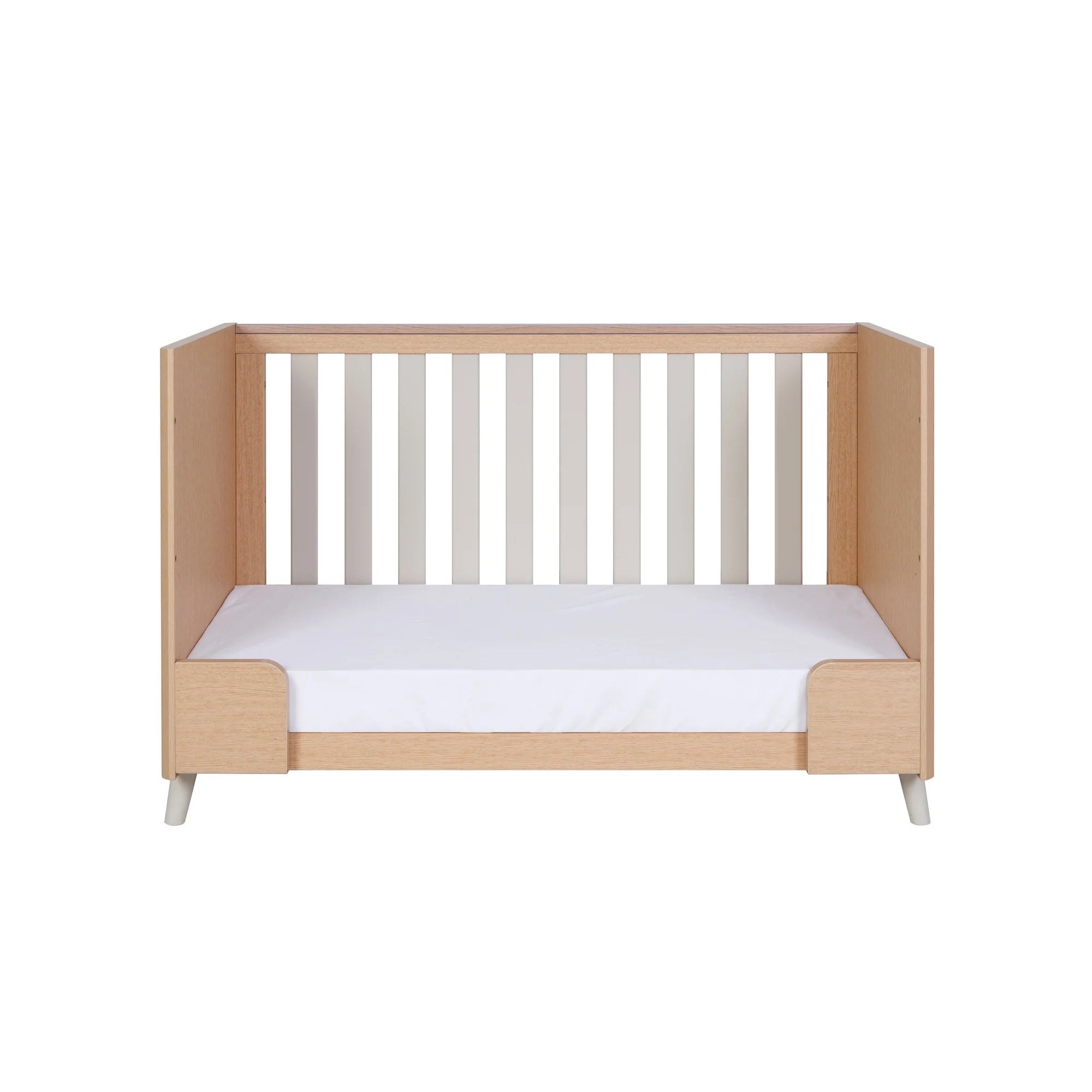 Krevat Femijesh Fika Mini 3-në-1 - Light Oak & White Sand | Stil Skandinav