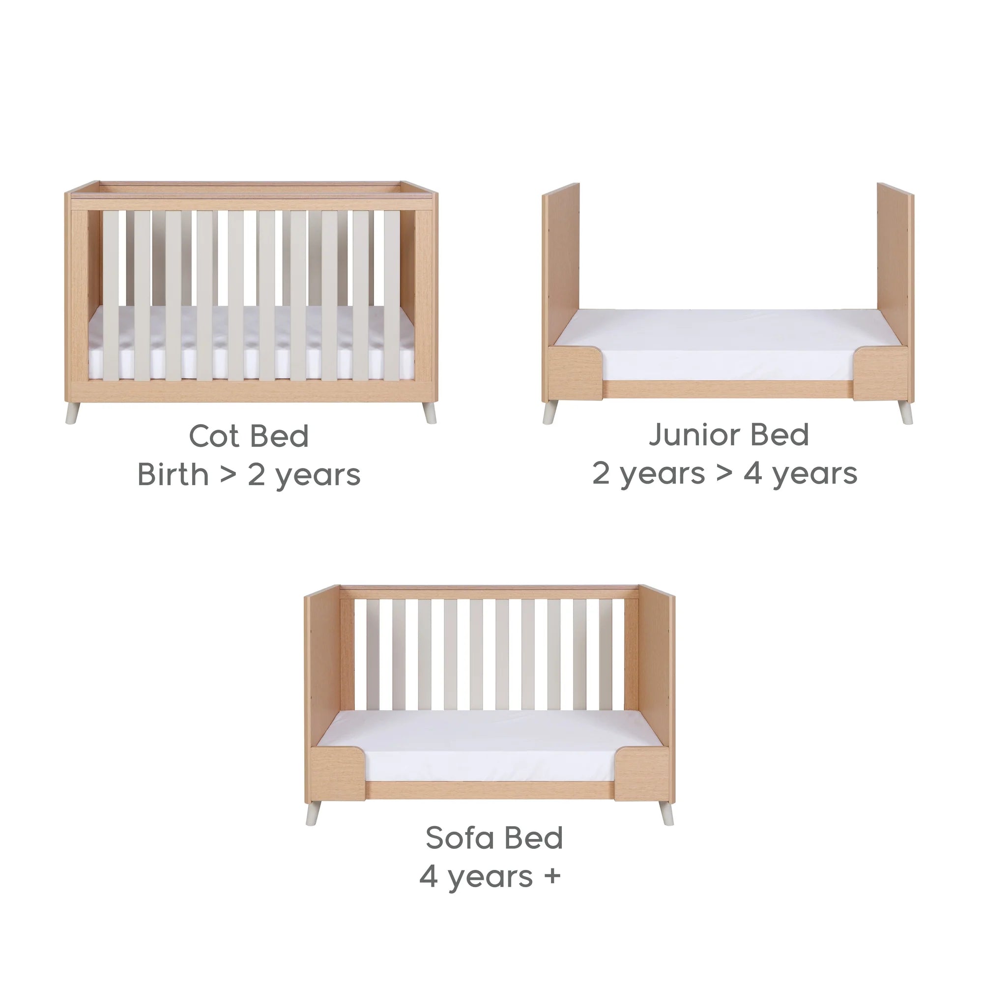 Krevat Femijesh Fika Mini 3-në-1 - Light Oak & White Sand | Stil Skandinav