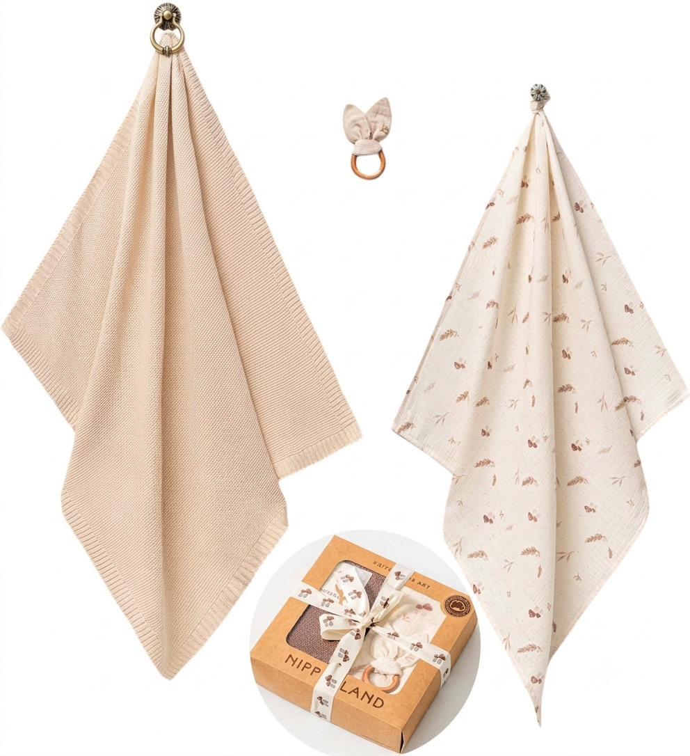 Set Batanie e Thurur Bezhe, Nape me Gjethe&Kerpurdhe dhe Loder (85x90 cm)